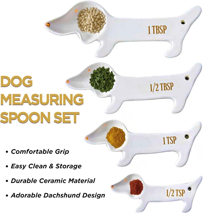 Goodscious Dachshund Measuring Spoons Set - Unique Dog Measuring Spoons Ceramic Dachshund Decor - Weiner Dog Gifts for Women - Cute Kitchen Accessories Baking Gifts - Fun Daschund Measure Spoon Items (Set of 5) - Image 3